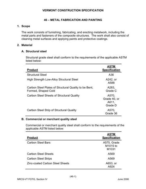 specifications for metal fabrication